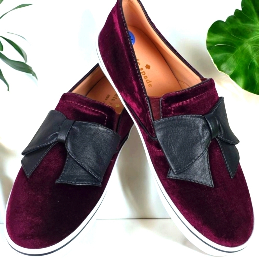 KATE SPADE NEW YORK SIZE 7.5 SHOES DELISE TOO BURGUNDY VELVET SLIP‎ ON SNEAKERS